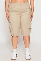 Womens Plus Size Toggle Drawstring Bermuda Cargo Shorts, Khaki, Size 3X