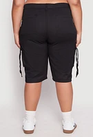 Womens Plus Size Tie Cargo Pocket Bermuda Shorts, Black, Size 2X