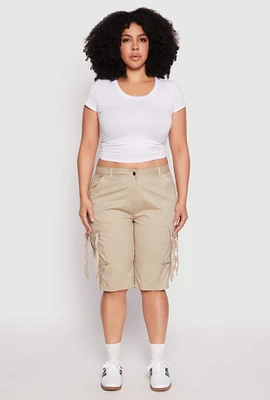 Womens Plus Tie Cargo Pocket Bermuda Shorts,