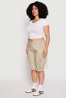 Womens Plus Tie Cargo Pocket Bermuda Shorts,