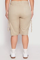 Womens Plus Tie Cargo Pocket Bermuda Shorts,