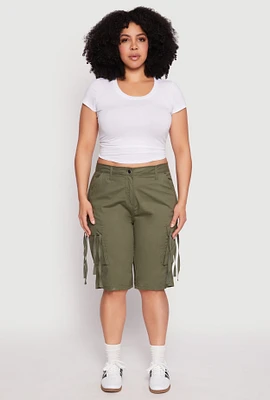 Womens Plus Tie Cargo Pocket Bermuda Shorts,