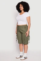 Womens Plus Tie Cargo Pocket Bermuda Shorts,