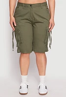 Womens Plus Tie Cargo Pocket Bermuda Shorts,