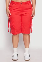 Womens Plus Size Tie Cargo Pocket Bermuda Shorts, Red, Size 3X