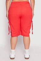 Womens Plus Size Tie Cargo Pocket Bermuda Shorts, Red, Size 3X