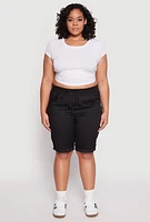 Womens Plus Size Tabbed Cuff Bermuda Shorts, Black, Size 2X