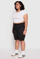 Womens Plus Size Tabbed Cuff Bermuda Shorts, Black, Size 2X
