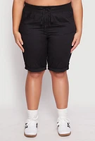 Womens Plus Size Tabbed Cuff Bermuda Shorts, Black, Size 2X