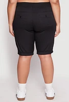 Womens Plus Size Tabbed Cuff Bermuda Shorts, Black, Size 2X
