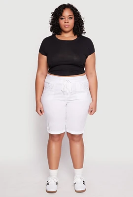 Womens Plus Size Tabbed Cuff Bermuda Shorts, White, Size 3X