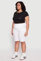 Womens Plus Size Tabbed Cuff Bermuda Shorts, White, Size 3X