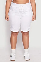 Womens Plus Size Tabbed Cuff Bermuda Shorts, White, Size 3X