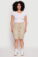 Womens Plus Size Tabbed Cuff Bermuda Shorts, Khaki, Size 3X