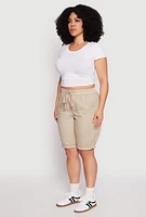Womens Plus Size Tabbed Cuff Bermuda Shorts, Khaki, Size 2X