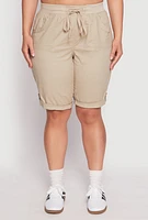 Womens Plus Size Tabbed Cuff Bermuda Shorts, Khaki, Size 2X