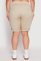 Womens Plus Size Tabbed Cuff Bermuda Shorts, Khaki, Size 2X