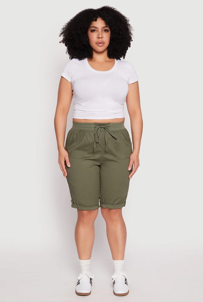 Womens Plus Tabbed Cuff Bermuda Shorts, 2X