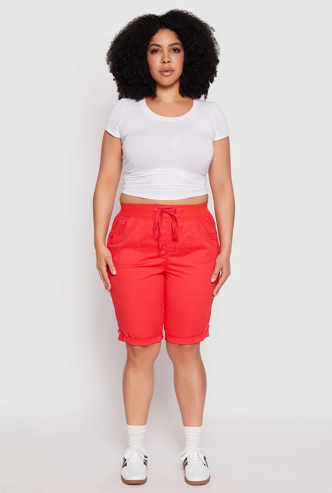 Womens Plus Tabbed Cuff Bermuda Shorts,