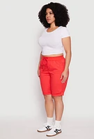 Womens Plus Size Tabbed Cuff Bermuda Shorts, Red, Size 2X