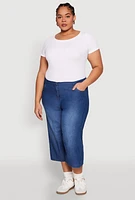 Womens Plus Size Chambray Wide Leg Capri Pants, Blue, Size 3X