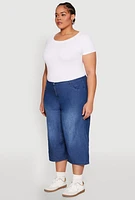 Womens Plus Size Chambray Wide Leg Capri Pants, Blue, Size 1X