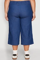 Womens Plus Size Chambray Wide Leg Capri Pants, Blue, Size 1X