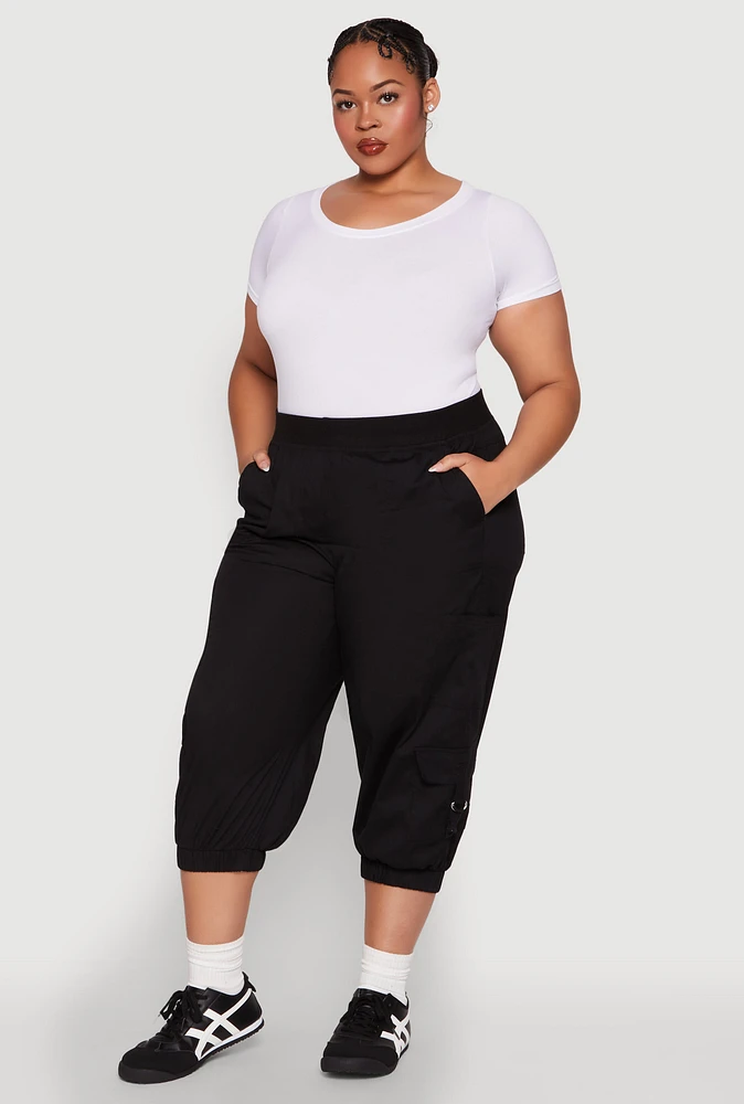 Womens Plus Poplin D Ring Cargo Pocket Capri Pants, 3X