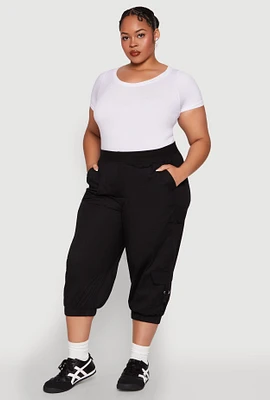 Womens Plus Poplin D Ring Cargo Pocket Capri Pants, 3X