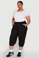 Womens Plus Poplin D Ring Cargo Pocket Capri Pants, 3X