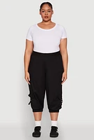 Womens Plus Poplin D Ring Cargo Pocket Capri Pants, 3X