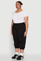 Womens Plus Poplin D Ring Cargo Pocket Capri Pants, 3X