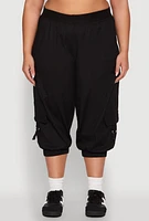 Womens Plus Poplin D Ring Cargo Pocket Capri Pants,