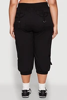 Womens Plus Poplin D Ring Cargo Pocket Capri Pants, 3X