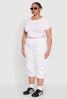 Womens Plus Size Poplin D Ring Cargo Pocket Capri Pants, White, Size 2X