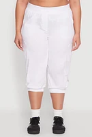 Womens Plus Size Poplin D Ring Cargo Pocket Capri Pants, White, Size 2X