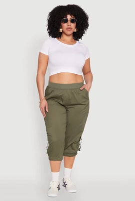 Womens Plus Poplin D Ring Cargo Pocket Capri Pants, 2X