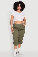 Womens Plus Poplin D Ring Cargo Pocket Capri Pants, 2X