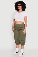 Womens Plus Poplin D Ring Cargo Pocket Capri Pants, 2X