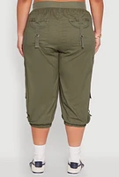 Womens Plus Poplin D Ring Cargo Pocket Capri Pants, 2X