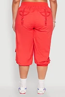 Womens Plus Size Poplin D Ring Cargo Pocket Capri Pants, Red, Size 3X