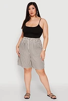 Womens Plus Size Striped Seersucker Bermuda Shorts, Multi, Size 3X