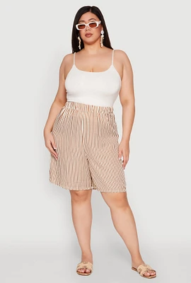 Womens Plus Size Striped Seersucker Bermuda Shorts, Khaki, Size 2X