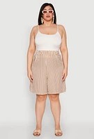 Womens Plus Size Striped Seersucker Bermuda Shorts, Khaki, Size 1X