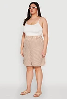 Womens Plus Size Striped Seersucker Bermuda Shorts, Khaki, Size 2X