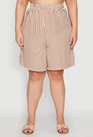 Womens Plus Size Striped Seersucker Bermuda Shorts, Khaki, Size 1X