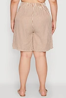 Womens Plus Size Striped Seersucker Bermuda Shorts, Khaki, Size 1X