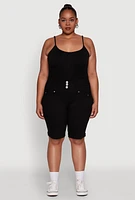 Womens Plus Trendy Snatched High Waist Bermuda Shorts with Faux Buttons, 1X
