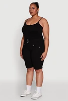 Womens Plus Trendy Snatched High Waist Bermuda Shorts with Faux Buttons, 1X