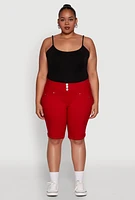 Womens Plus Trendy Snatched High Waist Bermuda Shorts with Faux Buttons,